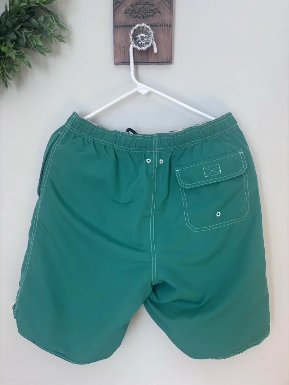 Lands' End Mens Size M Reversible Swim Trunks Green Yellow Floral Pockets